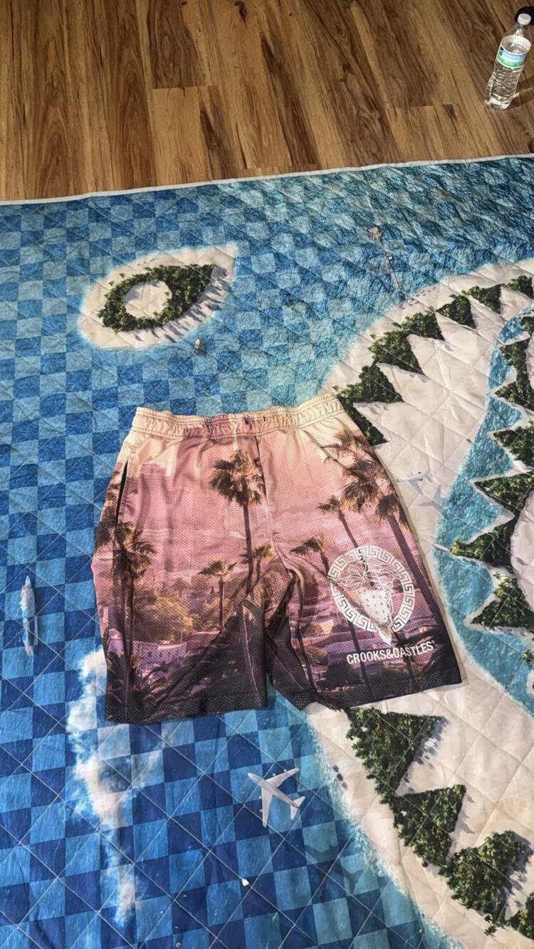 Crooks & Castles Palm Tree Graphic Mesh Basketball Shorts